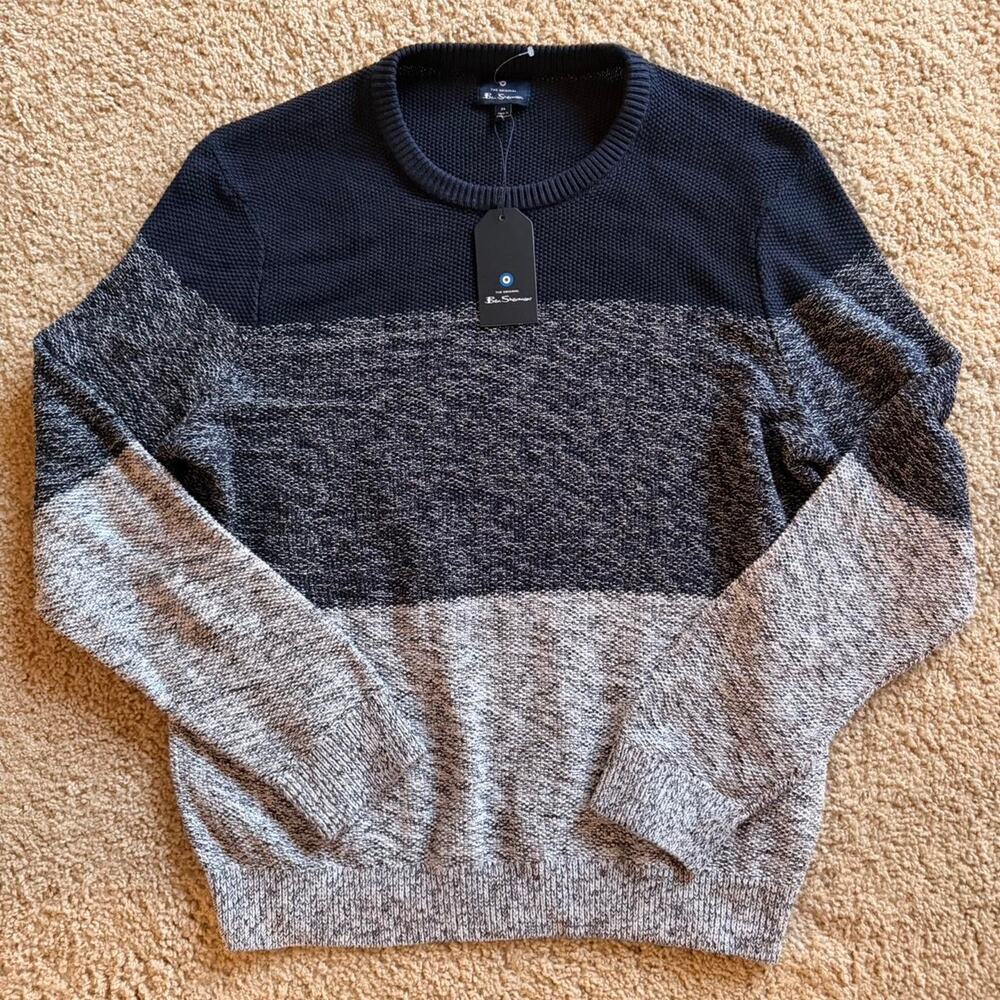 NWT Ben Sherman Navy Gray Colorblock Crewneck Knit Sweater XL
